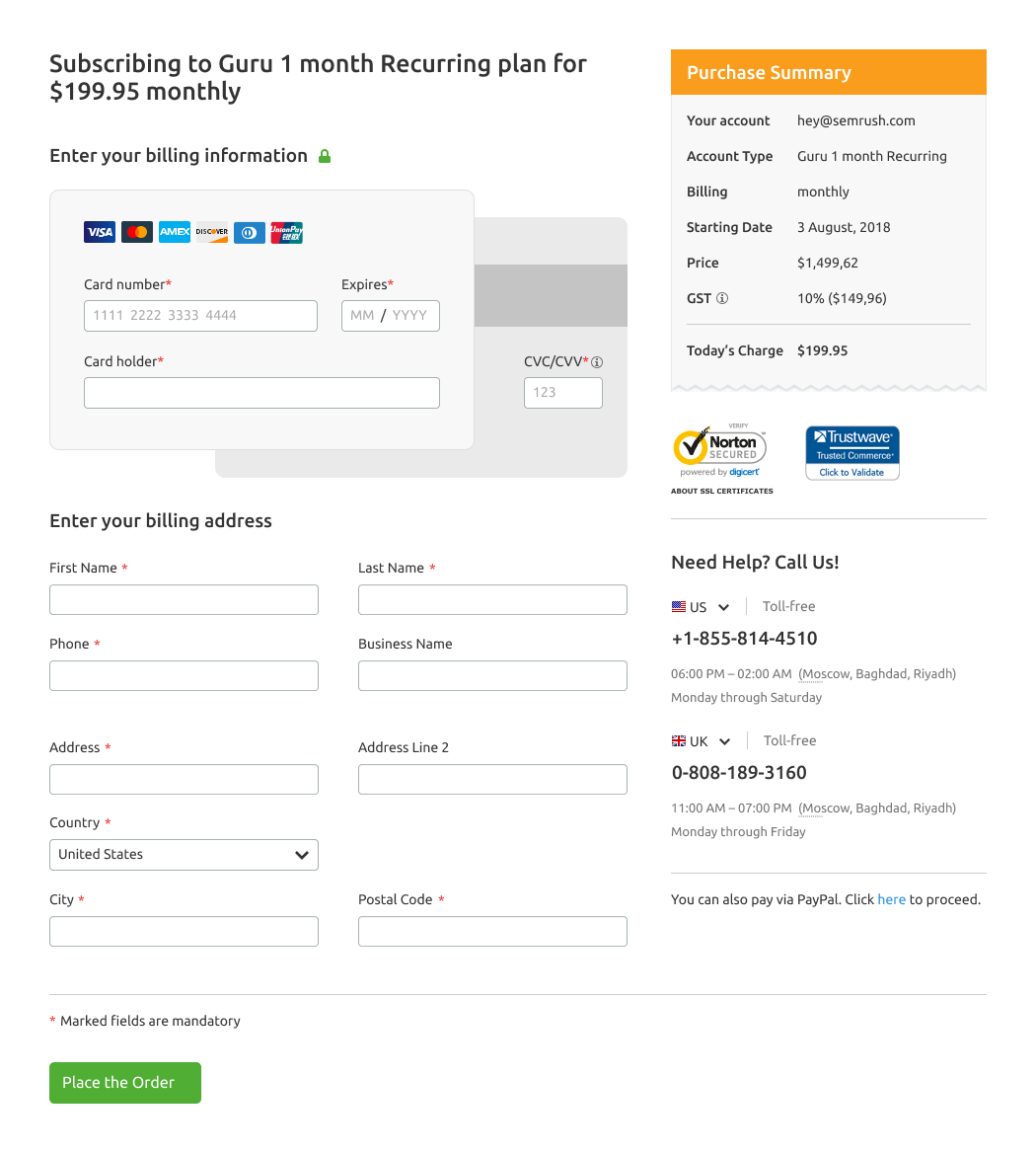 The old payment form