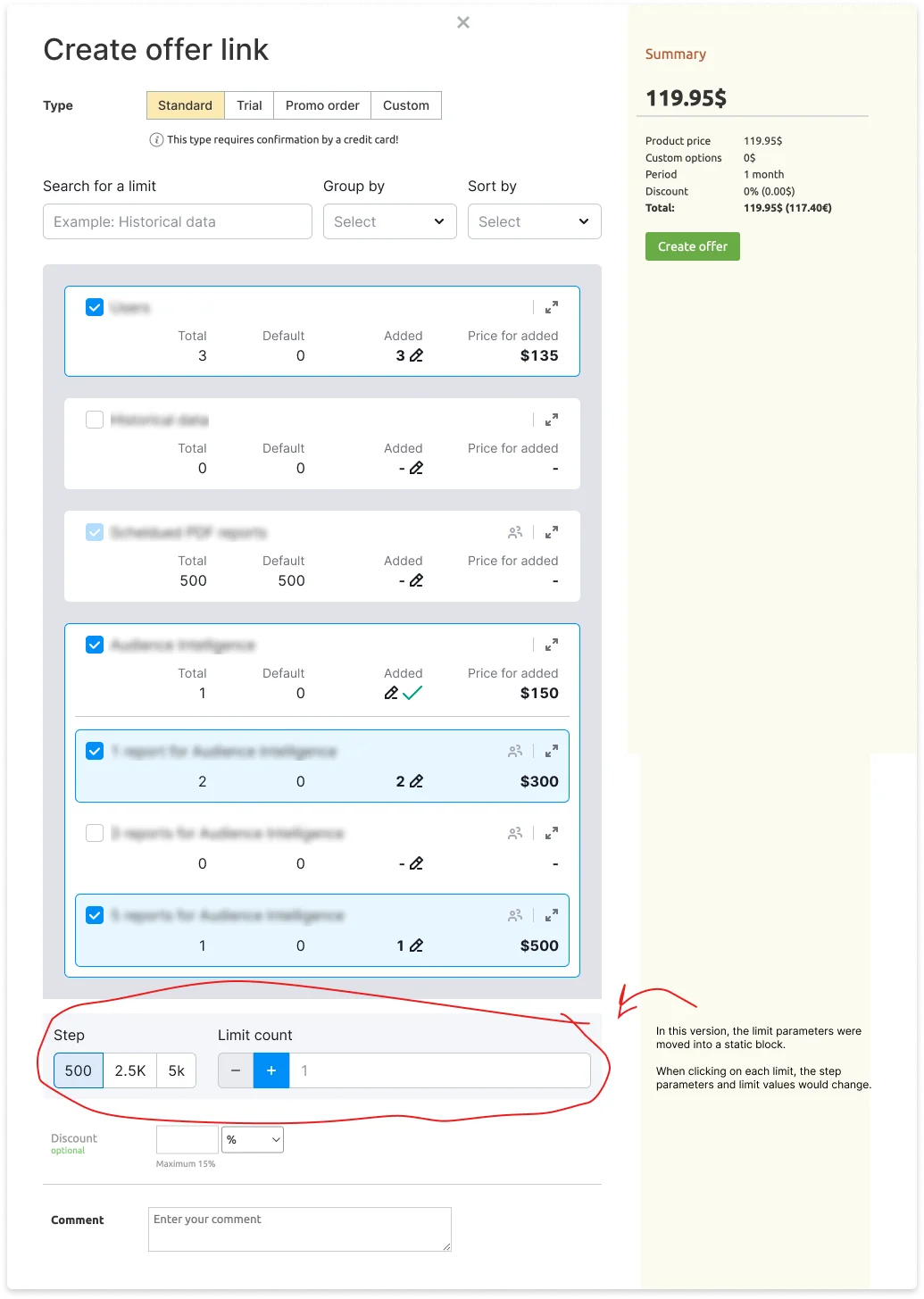Version 1: the settings panel was missed, and limits took up too much space