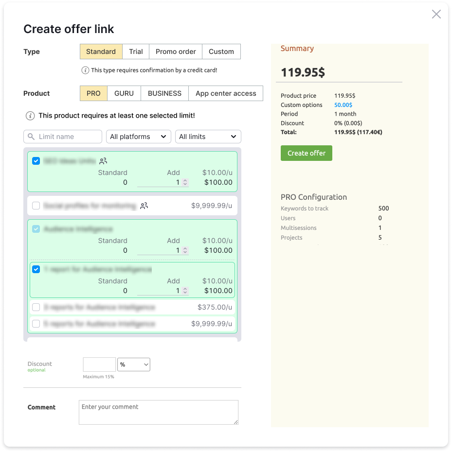 Final design: limits list with search, clear states, and progressive disclosure