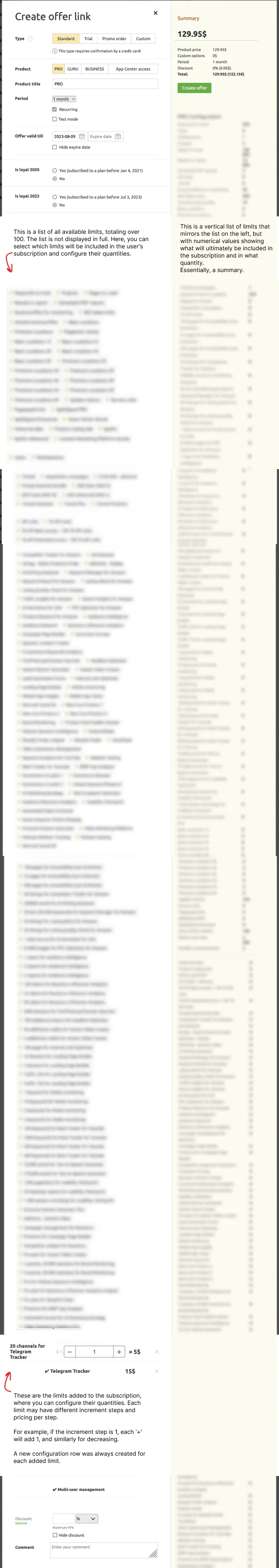 Old interface: a list of 100+ limits with no structure or search
