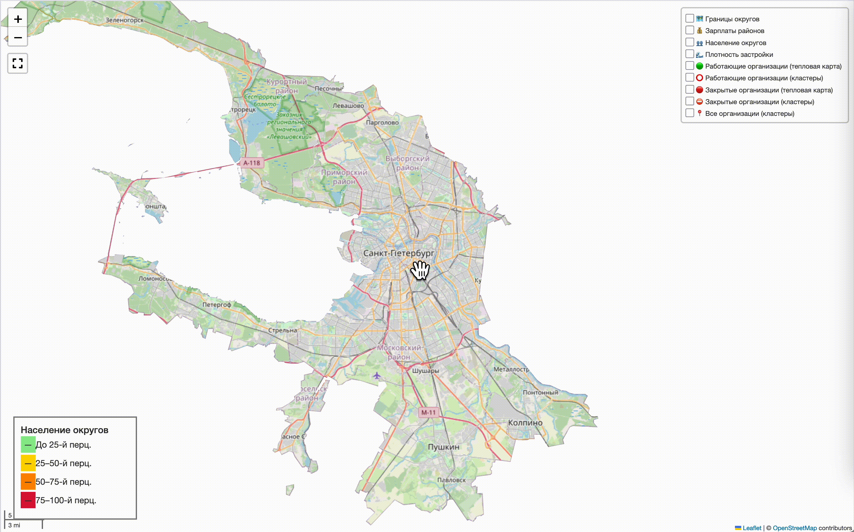 Анимация: маска скрывает территорию за пределами СПб при масштабировании